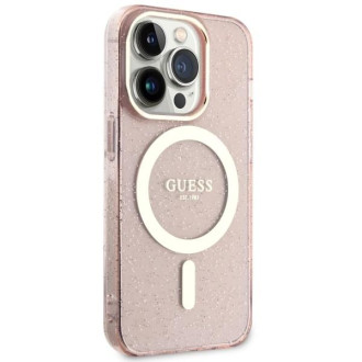 Guess GUHMP14LHCMCGP iPhone 14 Pro 6,1" růžové/růžové pevné pouzdro Glitter Gold MagSafe