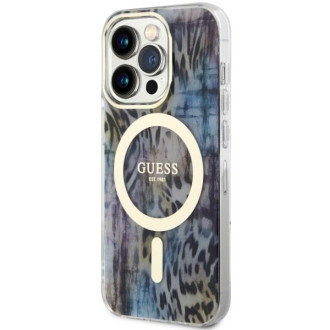 Guess GUHMP14LHLEOPWB iPhone 14 Pro 6,1" modro/modré pevné pouzdro Leopard MagSafe