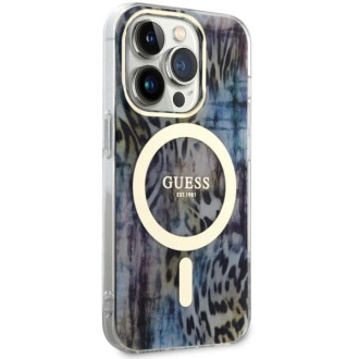 Guess GUHMP14LHLEOPWB iPhone 14 Pro 6,1" modro/modré pevné pouzdro Leopard MagSafe