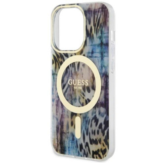 Guess GUHMP14LHLEOPWB iPhone 14 Pro 6,1" modro/modré pevné pouzdro Leopard MagSafe