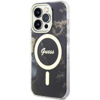 Guess GUHMP14LHTMRSK iPhone 14 Pro 6,1" černo/černý pevný obal Golden Marble MagSafe