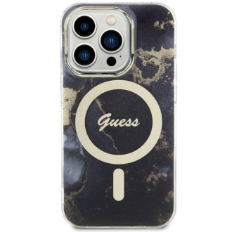 Guess GUHMP14LHTMRSK iPhone 14 Pro 6,1" černo/černý pevný obal Golden Marble MagSafe