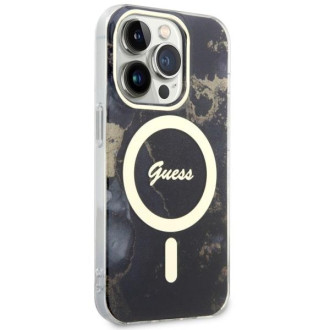 Guess GUHMP14LHTMRSK iPhone 14 Pro 6,1" černo/černý pevný obal Golden Marble MagSafe