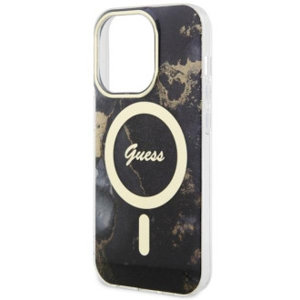 Guess GUHMP14LHTMRSK iPhone 14 Pro 6,1" černo/černý pevný obal Golden Marble MagSafe