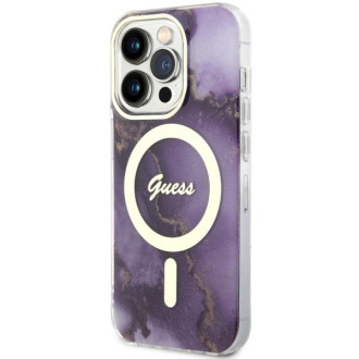Guess GUHMP14LHTMRSU iPhone 14 Pro 6,1" fialový/fialový pevný obal Golden Marble MagSafe
