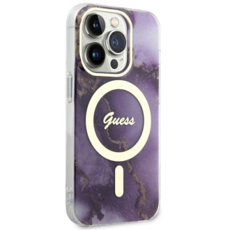Guess GUHMP14LHTMRSU iPhone 14 Pro 6,1" fialový/fialový pevný obal Golden Marble MagSafe