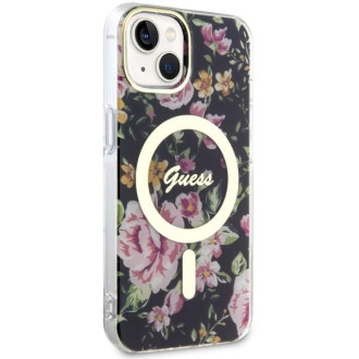 Guess GUHMP14MHCFWSK iPhone 14 Plus 6,7" černo/černé pevné pouzdro Flower MagSafe