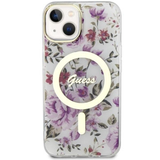 Guess GUHMP14MHCFWST iPhone 14 Plus 6,7" průhledný pevný obal Flower MagSafe