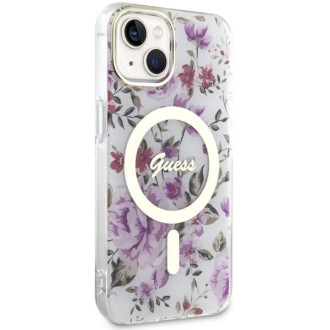 Guess GUHMP14MHCFWST iPhone 14 Plus 6,7" průhledný pevný obal Flower MagSafe