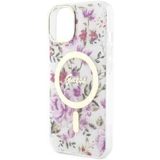 Guess GUHMP14MHCFWST iPhone 14 Plus 6,7" průhledný pevný obal Flower MagSafe