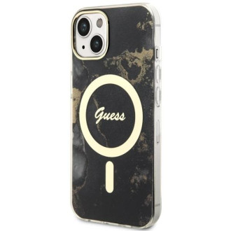 Guess GUHMP14SHTMRSK iPhone 14 6,1&quot; černo/černý pevný obal Golden Marble MagSafe