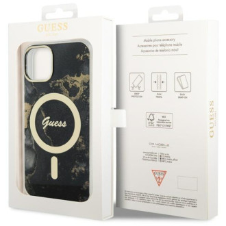 Guess GUHMP14SHTMRSK iPhone 14 6,1&quot; černo/černý pevný obal Golden Marble MagSafe