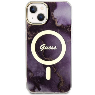 Guess GUHMP14SHTMRSU iPhone 14 6,1&quot; fialový/fialový pevný obal Golden Marble MagSafe