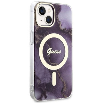 Guess GUHMP14SHTMRSU iPhone 14 6,1&quot; fialový/fialový pevný obal Golden Marble MagSafe