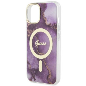 Guess GUHMP14SHTMRSU iPhone 14 6,1&quot; fialový/fialový pevný obal Golden Marble MagSafe