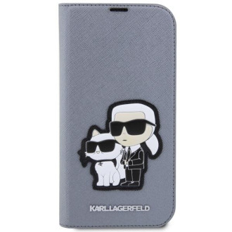 Karl Lagerfeld KLBKP14LSANKCPG iPhone 14 Pro 6,1" knihovna stříbrná/stříbrná Saffiano Karl & Choupette