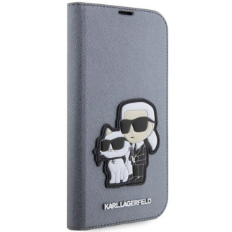 Karl Lagerfeld KLBKP14LSANKCPG iPhone 14 Pro 6,1" knihovna stříbrná/stříbrná Saffiano Karl & Choupette