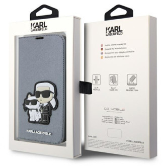 Karl Lagerfeld KLBKP14LSANKCPG iPhone 14 Pro 6,1" knihovna stříbrná/stříbrná Saffiano Karl & Choupette