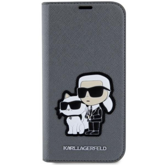 Karl Lagerfeld KLBKP14SSANKCPG iPhone 14 6,1&quot; knihovna stříbrná/stříbrná Saffiano Karl &amp; Choupette