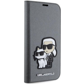 Karl Lagerfeld KLBKP14SSANKCPG iPhone 14 6,1&quot; knihovna stříbrná/stříbrná Saffiano Karl &amp; Choupette