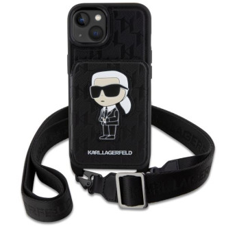 Karl Lagerfeld KLHCP14SCSAKHPKK iPhone 14 6,1&quot; pevný kryt černo/černý Crossbody Saffiano Monogram Ikonik