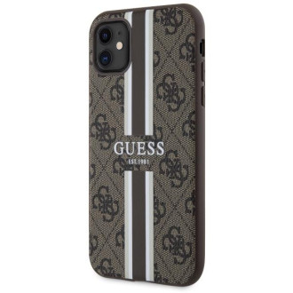 Guess GUHMN61P4RPSW iPhone 11 / Xr hnědý/hnědý pevný obal 4G Printed Stripes MagSafe