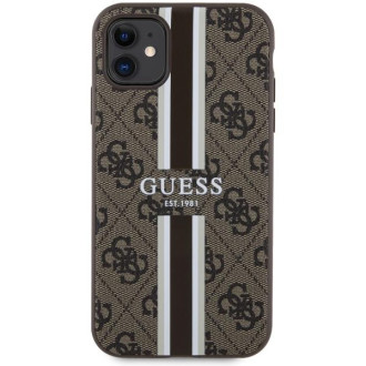 Guess GUHMN61P4RPSW iPhone 11 / Xr hnědý/hnědý pevný obal 4G Printed Stripes MagSafe