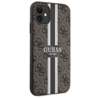 Guess GUHMN61P4RPSW iPhone 11 / Xr hnědý/hnědý pevný obal 4G Printed Stripes MagSafe