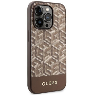 Guess GUHMP14XHGCFSEW iPhone 14 Pro Max 6,7&quot; hnědé/hnědé pevné pouzdro GCube Stripes MagSafe