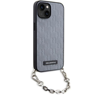 Karl Lagerfeld KLHCP14SSACKLHPG iPhone 14 6,1" stříbrný/stříbrný pevný obal Saffiano Monogram Chain