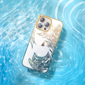 Luxusní pouzdro na iPhone 14 Plus s krystaly Kingxbar Phoenix - zlaté a modré