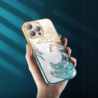 Luxusní pouzdro na iPhone 14 Plus s krystaly Kingxbar Phoenix - zlaté a modré