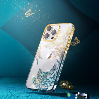 Luxusní pouzdro na iPhone 14 s krystaly Kingxbar Phoenix - zlaté a modré