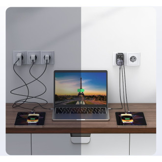 Nástěnná nabíječka 30W (2xUSB/USB C/AC) / UK - EU adaptér 13A Ugreen CD314 - černá