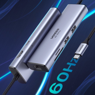 Multifunkční HUB 5v1 USB-C - HDMI 1.4 / 3 x USB-A / USB-C PD 100W Ugreen CM511 - šedý