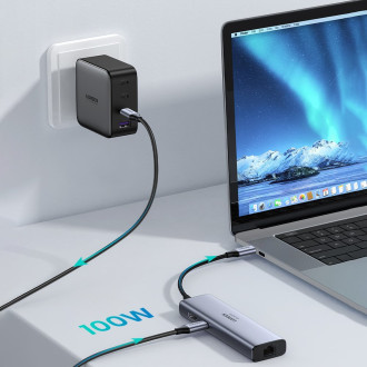 Multifunkční HUB 5v1 USB-C - HDMI 1.4 / 3 x USB-A / USB-C PD 100W Ugreen CM511 - šedý