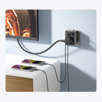 Nástěnná nabíječka 30W (2xUSB/USB C/AC) / adaptér EU - EU 13A Ugreen CD314 - černá