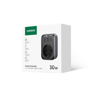 Nástěnná nabíječka 30W (2xUSB/USB C/AC) / adaptér EU - EU 13A Ugreen CD314 - černá