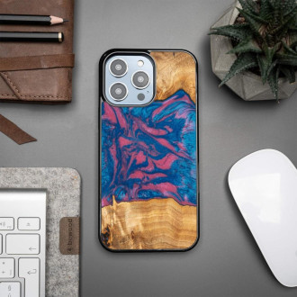 Dřevo a pryskyřice pouzdro pro iPhone 14 Pro Max Bewood Unique Vegas – růžové a modré