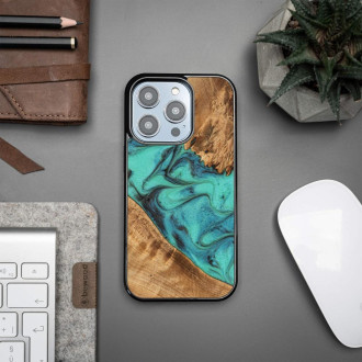 Pouzdro Bewood Unique Turquoise iPhone 14 Pro Wood and Resin – tyrkysově černé