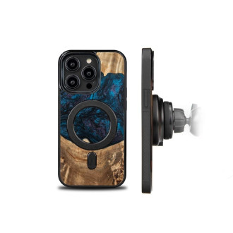 Dřevo a pryskyřice pouzdro pro iPhone 14 Pro MagSafe Bewood Unique Neptune – tmavě modrá a černá