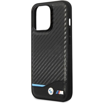 Pouzdro BMW BMHCP13L22NBCK iPhone 13 Pro / 13 6,1&quot; černo/černé pevné pouzdro Leather Carbon