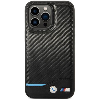 Pouzdro BMW BMHCP13X22NBCK iPhone 13 Pro Max 6,7&quot; černo/černé pevné pouzdro Leather Carbon