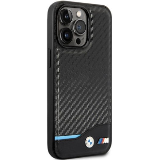 Pouzdro BMW BMHCP13X22NBCK iPhone 13 Pro Max 6,7&quot; černo/černé pevné pouzdro Leather Carbon