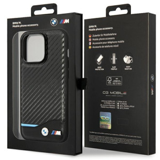 Pouzdro BMW BMHCP13X22NBCK iPhone 13 Pro Max 6,7&quot; černo/černé pevné pouzdro Leather Carbon