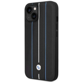 Pouzdro BMW BMHCP14S22RVSK iPhone 14 6,1" černé/černé pevné pouzdro Kožené razítko Blue Lines