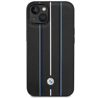 Pouzdro BMW BMHCP14S22RVSK iPhone 14 6,1" černé/černé pevné pouzdro Kožené razítko Blue Lines