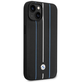 Pouzdro BMW BMHCP14S22RVSK iPhone 14 6,1" černé/černé pevné pouzdro Kožené razítko Blue Lines