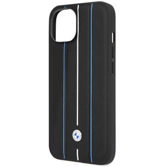 Pouzdro BMW BMHCP14S22RVSK iPhone 14 6,1" černé/černé pevné pouzdro Kožené razítko Blue Lines