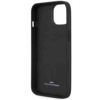 Pouzdro BMW BMHCP14S22RVSK iPhone 14 6,1" černé/černé pevné pouzdro Kožené razítko Blue Lines